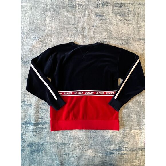 Tommy Hilfiger Sport Red White Blue Velvet Crewneck Sweater XS - Picture 2 of 6